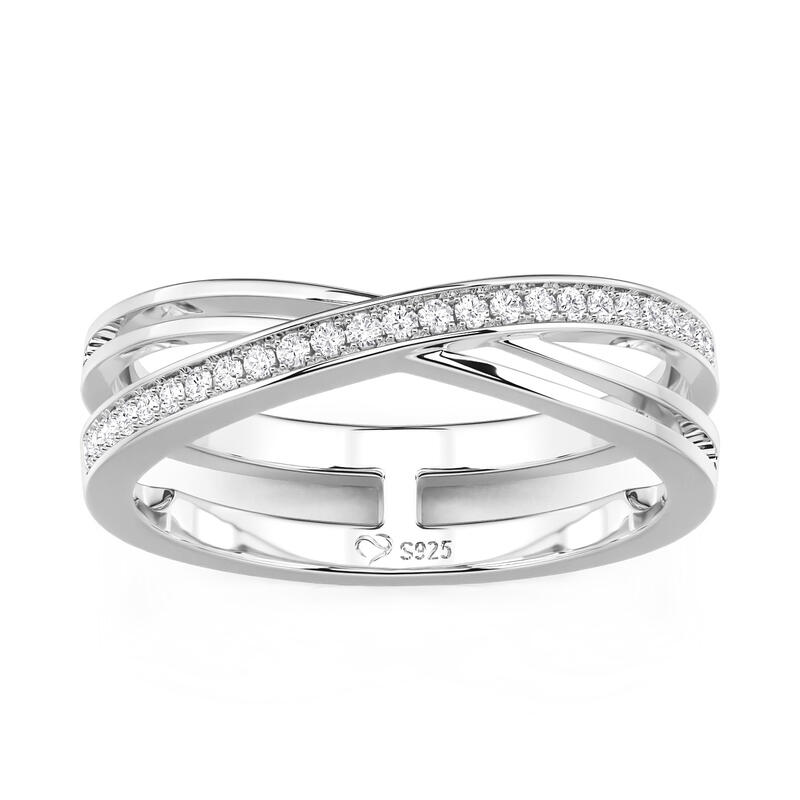 Jeulia Anillo Cruzado Media Eternidad Trenzado para Mujer