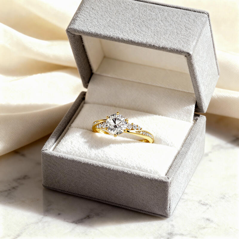 Jeulia Simple Twist Round Cut Gold Promise Ring Sterling Silver