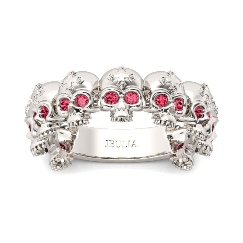 Jeulia Cross Round Cut Sterling Silver Skull Band