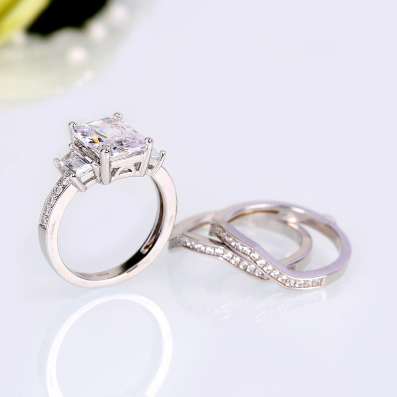 Jeulia 3PC Radiant Cut Sterling Silver Ring Set