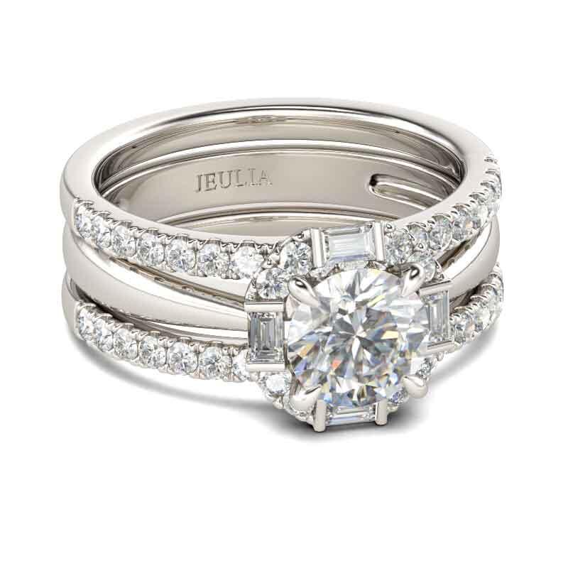 Jeulia Halo Round Cut Sterling Silver 3PC Ring Set