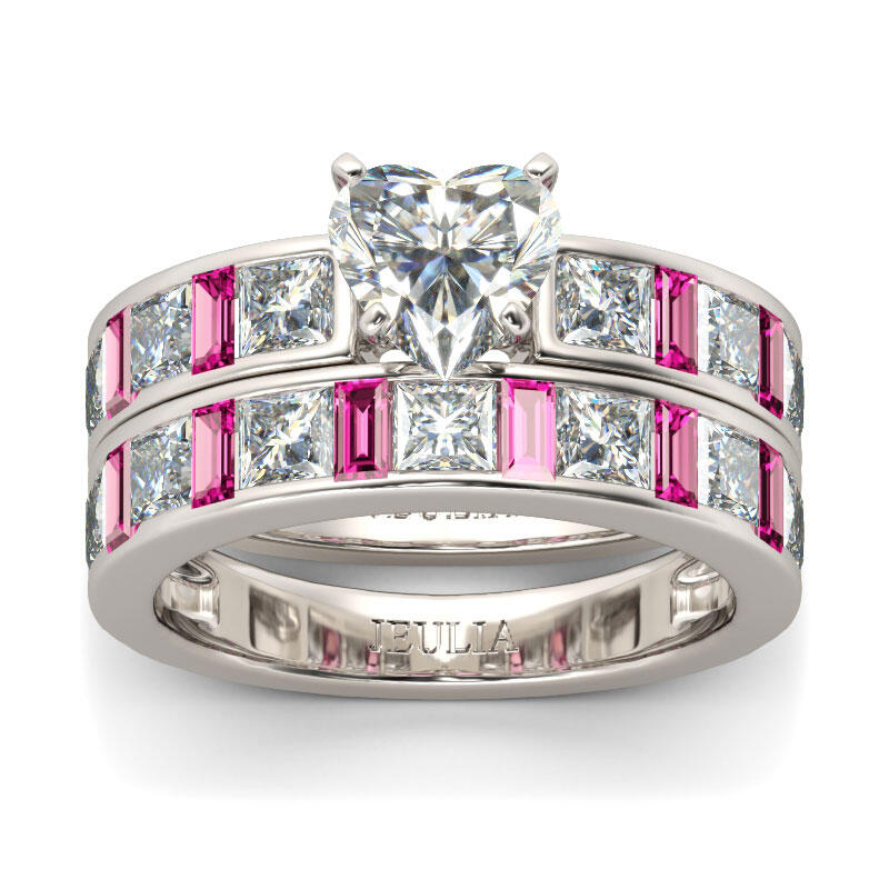 Jeulia Heart Cut Sterling Silver Ring Set