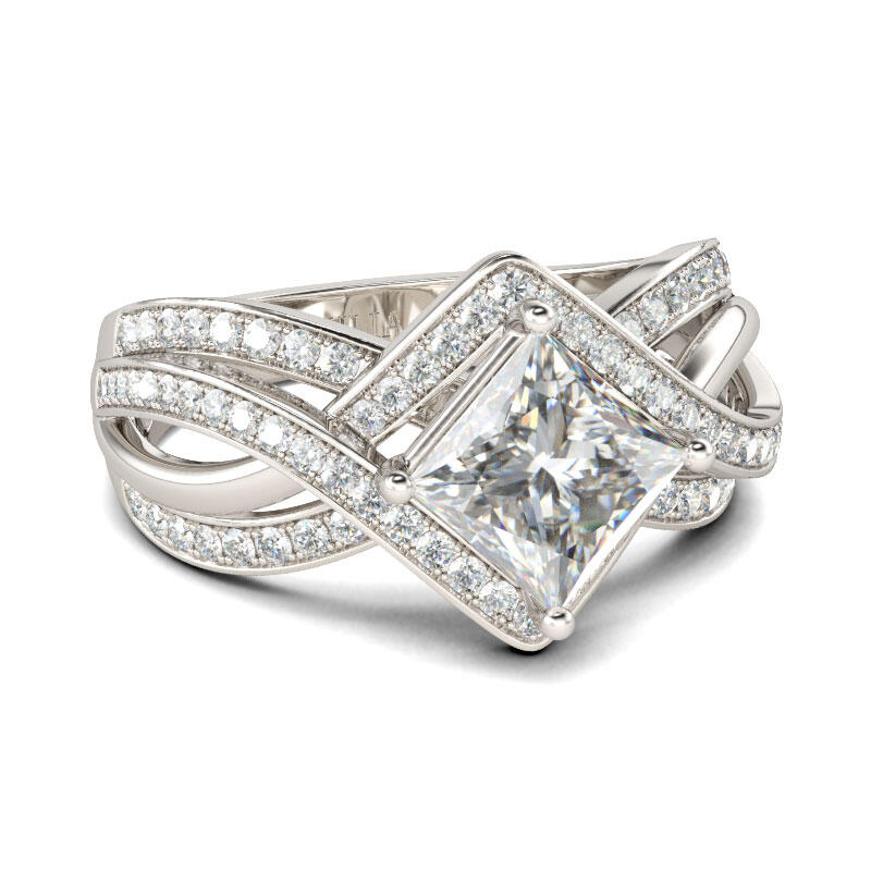 Jeulia Interwoven Princess Cut Sterling Silver Ring