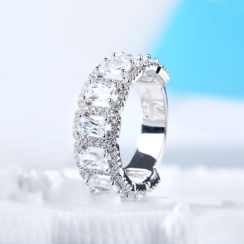 Jeulia Halo Radiant Cut Sterling Silver Women's Band