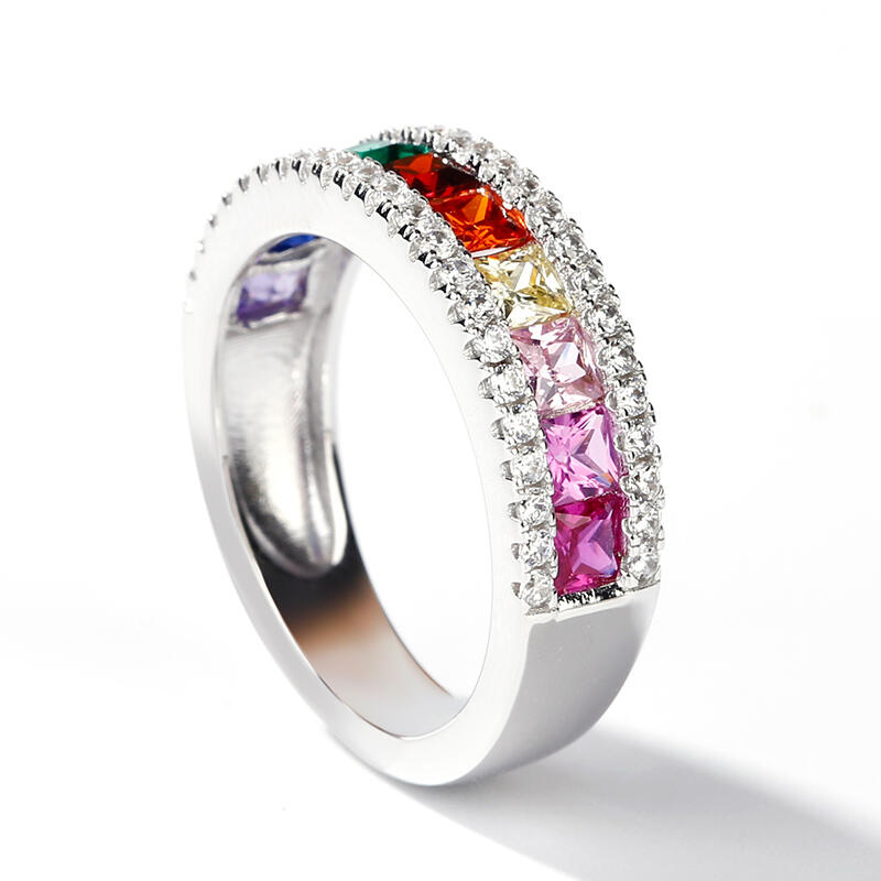 Jeulia Anillo Múlticolor De Plata Esterlina Con Corte Princesa