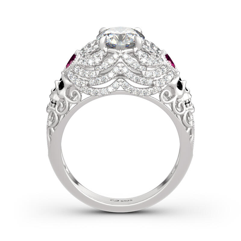 Jeulia Vintage Round Cut Heart Sterling Silver Skull Ring