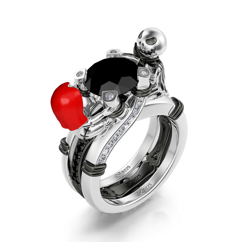 Jeulia Hug Me "Skull Par" Rund Sterling Silver Utbytbar Ring Set