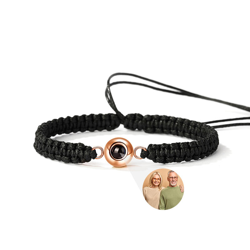 Bracciale Fotografico Personalizzato con Foto Corda Nera e Perlina