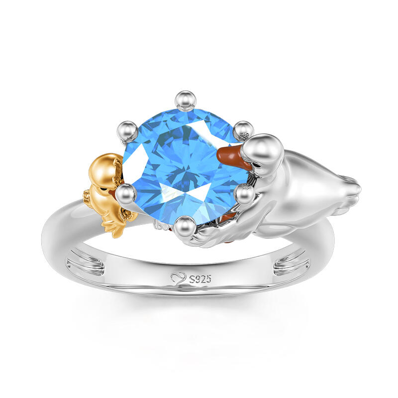 Jeulia Hug Me Anillo de plata de ley con forma redonda de pato mamá y bebé