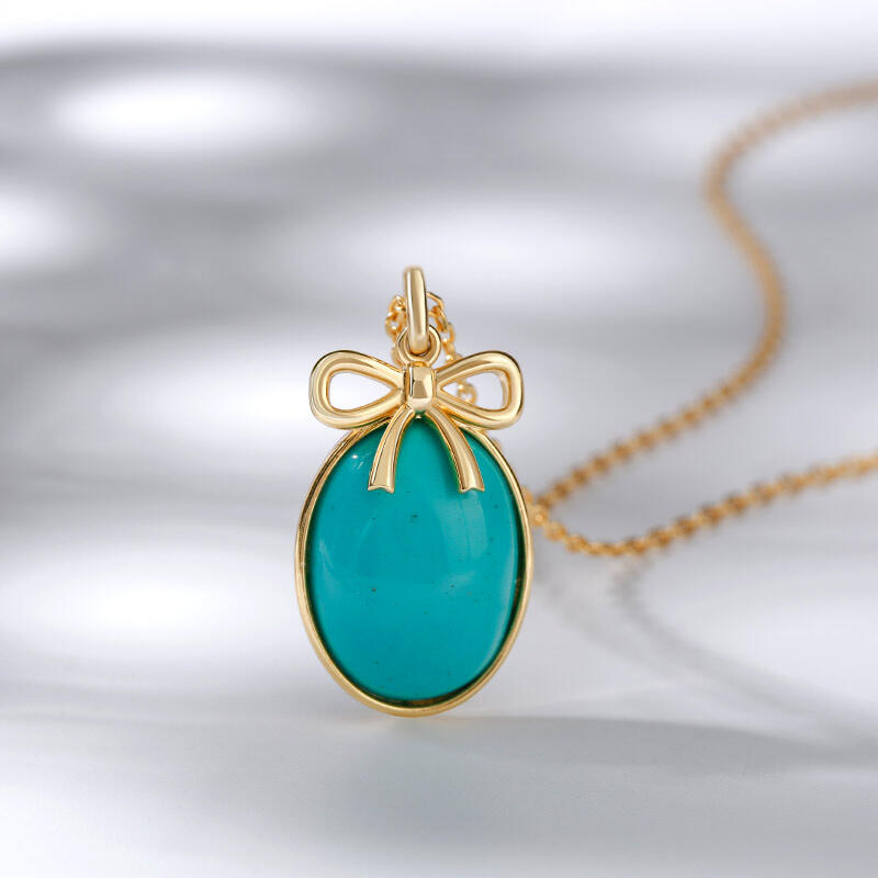 Jeulia Bow-knot Design Turquoise Pendant Sterling Silver Necklace