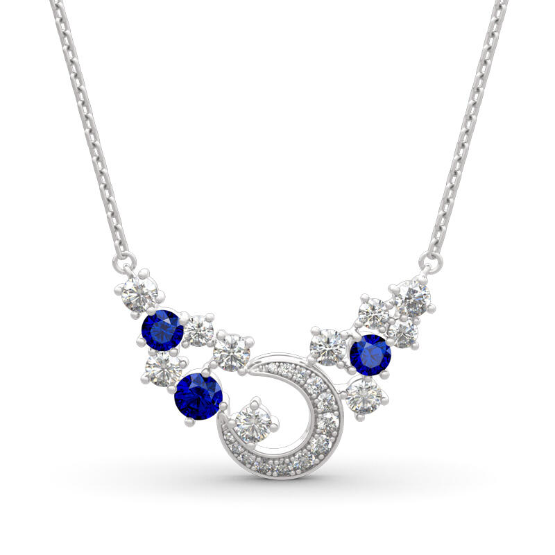 Jeulia "Light of Starry Sky" Moon Design Round Cut Sterling Silver Necklace