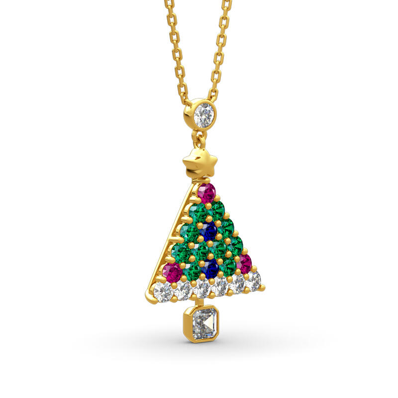 Jeulia "Christmas Tree" Round Cut Sterling Silver Necklace
