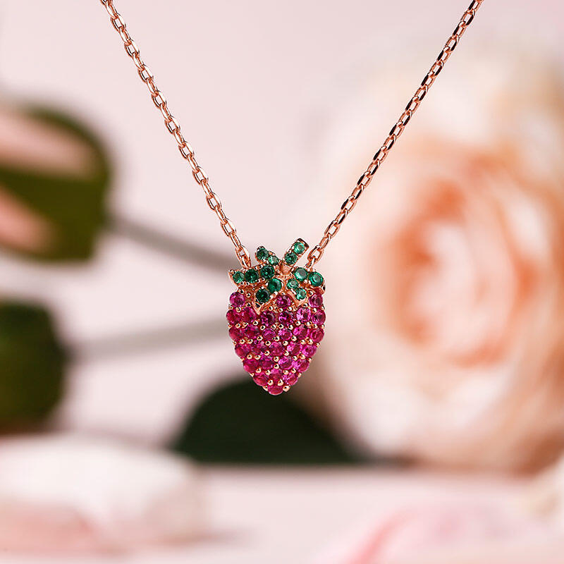 Jeulia "Summer Fruit" Strawberry Design Sterling Silver Necklace