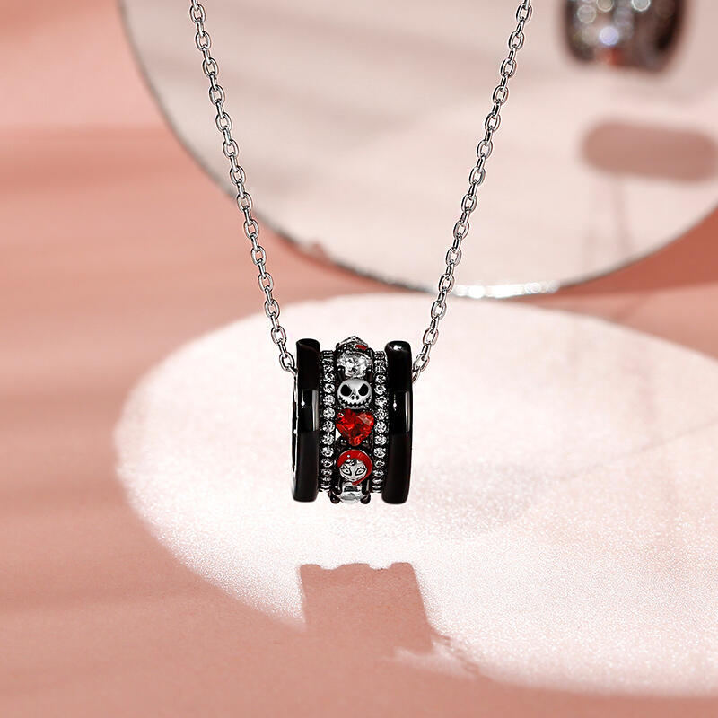 Jeulia "Skull Couple" Heart Cut Sterling Silver Necklace