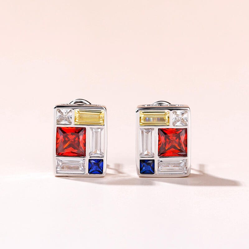 Jeulia Brincos de prata pura inspirados na composição de mondrian