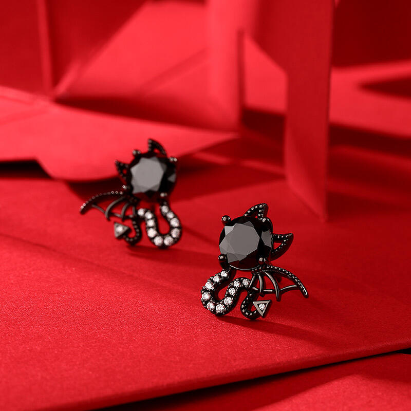 Jeulia "Little Monsters" Black Devil Sterling Silver Earrings