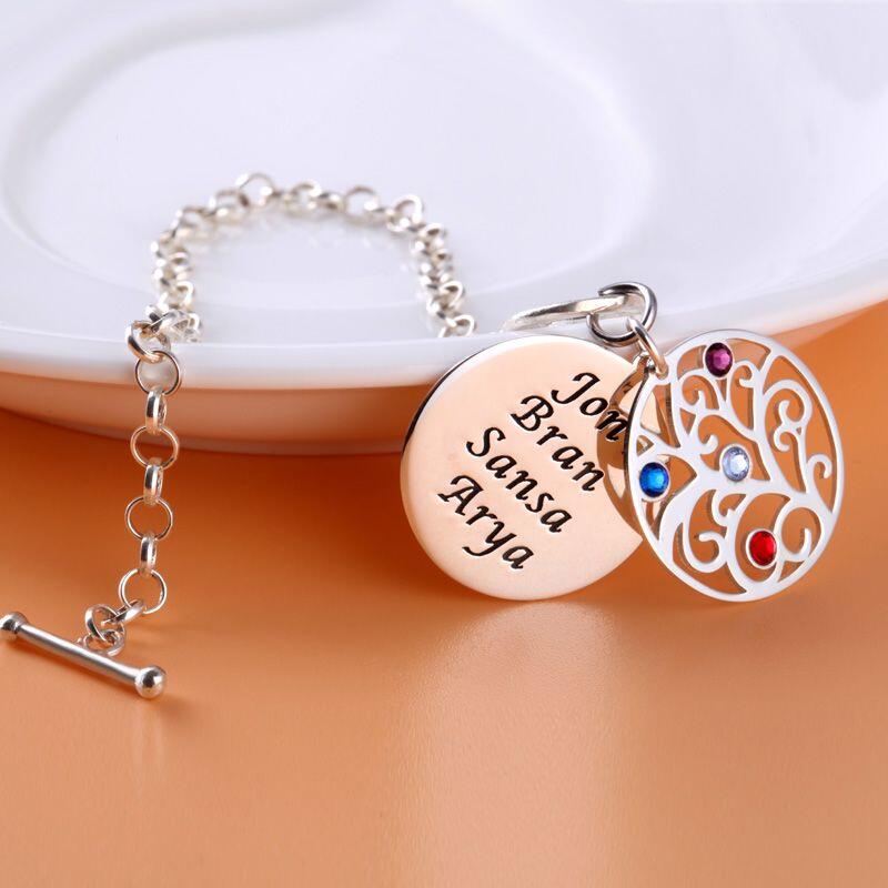 Jeulia Pulsera De árbol De Familia Grabadocon Piedras Natales En Plata De Ley