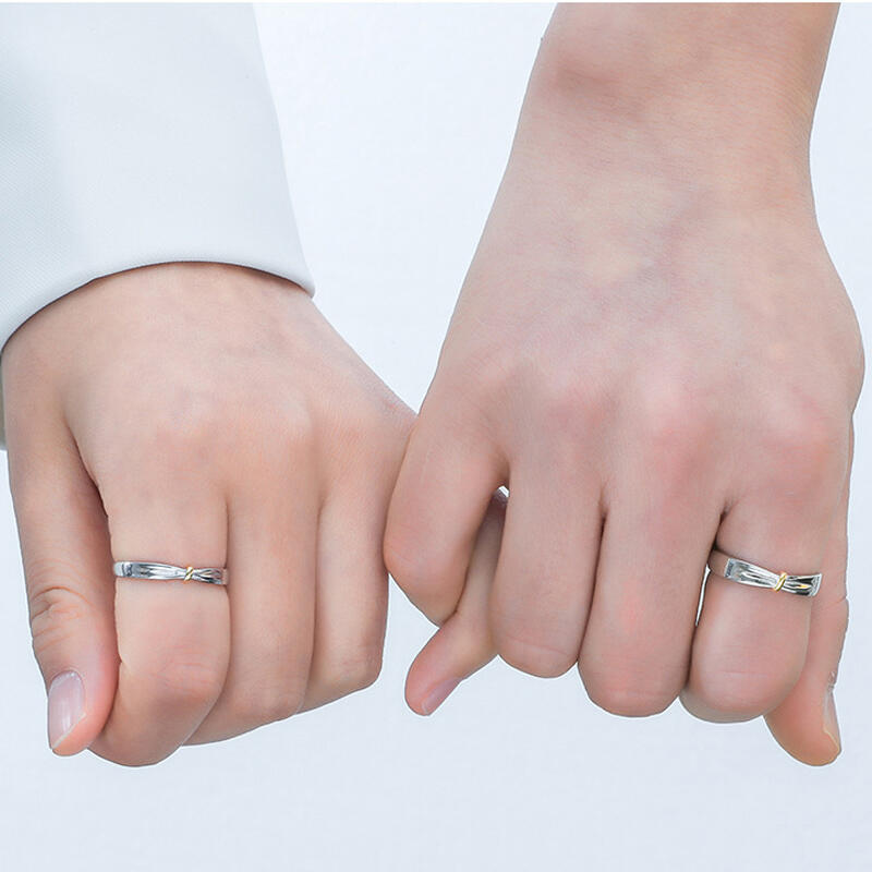 Jeulia "Lover Knot" Two Tone Adjustable Sterling Silver Couple Rings