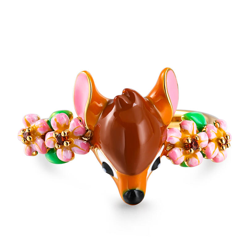 Jeulia "Like a Crown" Forest Deer Flower Enamel Sterling Silver Ring