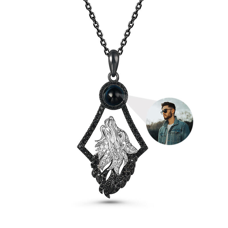 Jeulia "Guardian of Love" Wolf Personalized Photo Projection Sterling Silver Necklace