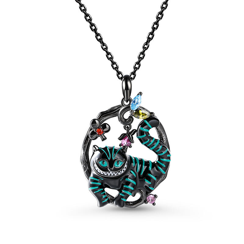 Jeulia "Disappearing Secret" Cat Enamel Sterling Silver Necklace