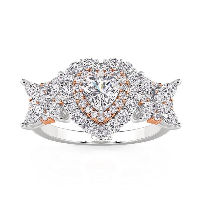 Jeulia Double Halo Two Tone Heart Wedding Ring