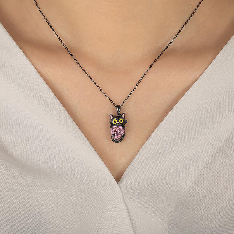 Jeulia Hug Me Collar Personalizado Piedra de Nacimiento Gato Negro