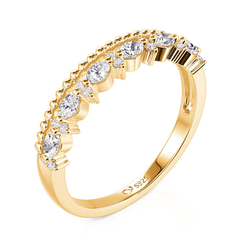 Jeulia Everyday Double Row Marquise Stone Gold Ring Sterling Silver