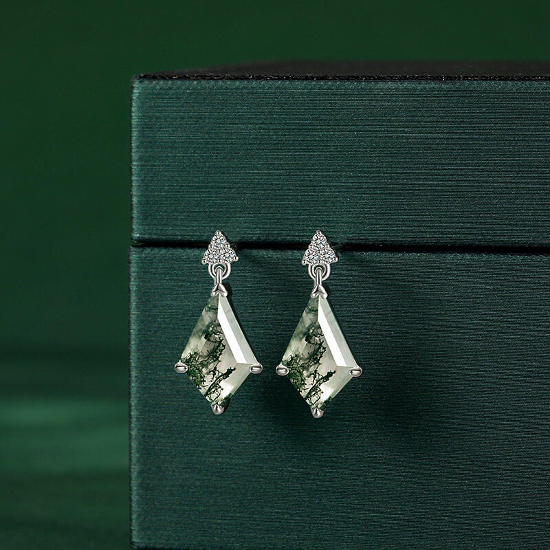 Jeulia Kite Cut Moss Agate Drop Earrings Sterling Silver