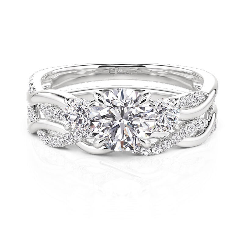 Jeulia Juego de Anillos Clásico de Tres Piedras Redondas con Giro