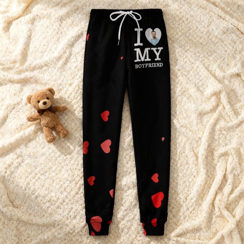 Pantaloni della tuta unisex personalizzati con foto personalizzata e scritta regalo romantico per lei e il suo amante