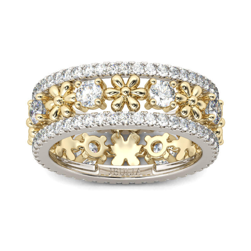 Jeulia Two Tone Flower Round Cut Sterling Silver Women's Band