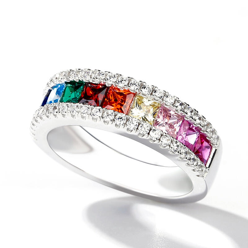 Jeulia Anillo Múlticolor De Plata Esterlina Con Corte Princesa