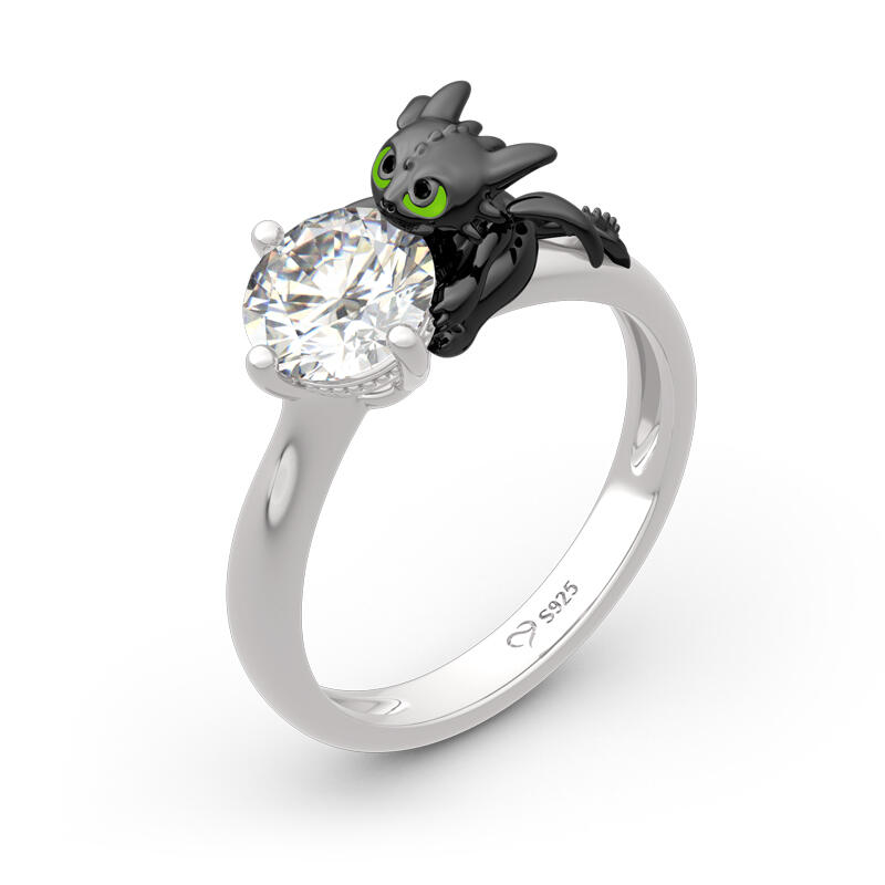 Jeulia Anillo de compromiso de dragón en plata de ley con diseño de dibujos animados