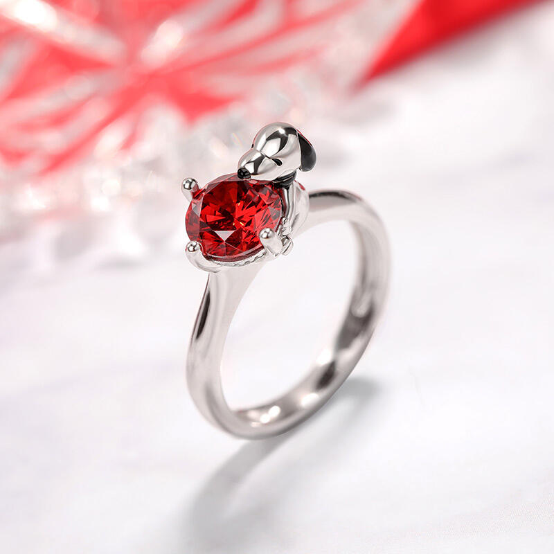 Jeulia Hug Me "Live in The Present" Puppy Round Cut Sterling Silver Ring