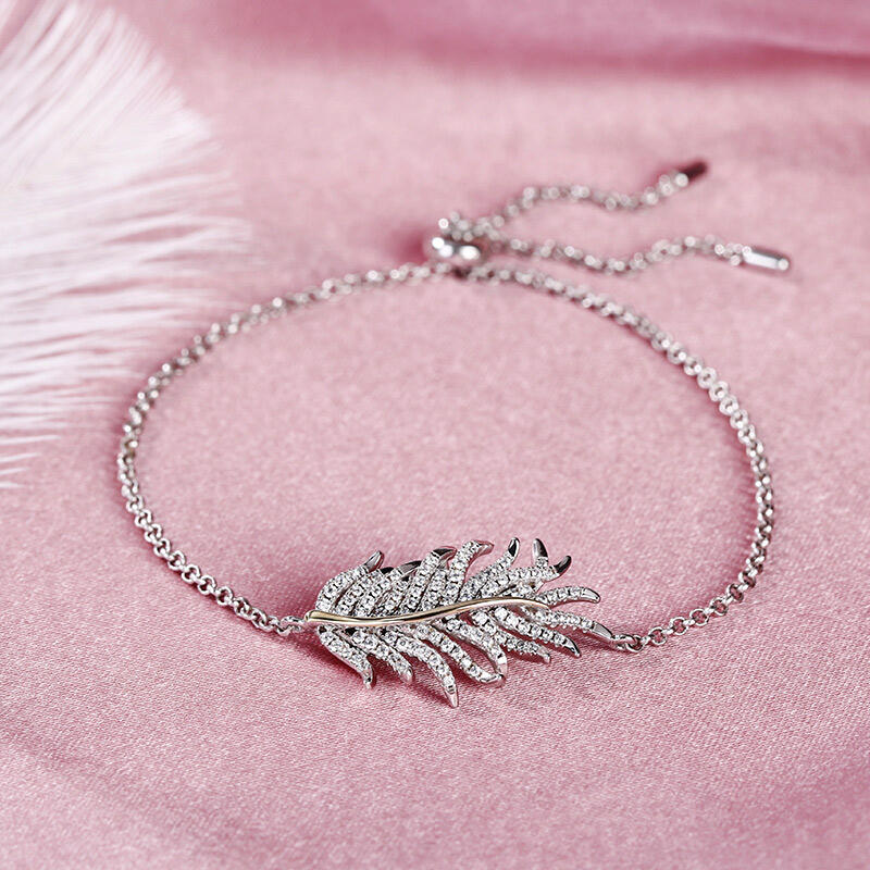 Jeulia Two Tone Feather Sterling Silver Bracelet