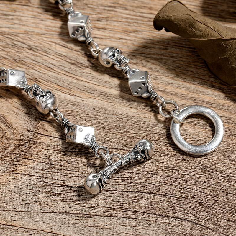 Jeulia Pulsera con juego de dados y calavera de plata de ley