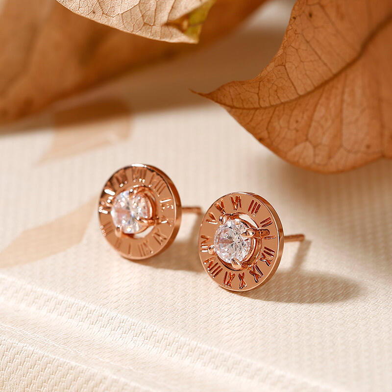 Jeulia "Mystical Beauty" Roman Numeral Round Cut Sterling Silver Stud Earrings