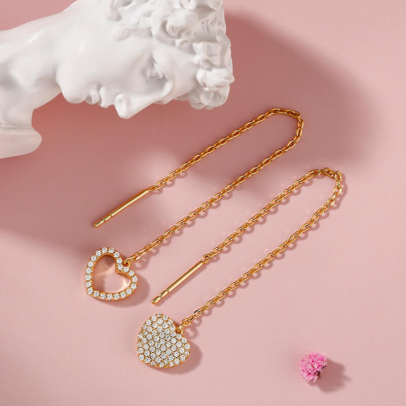 Jeulia "Dangle Heart" Sterling Silver Threader Earrings