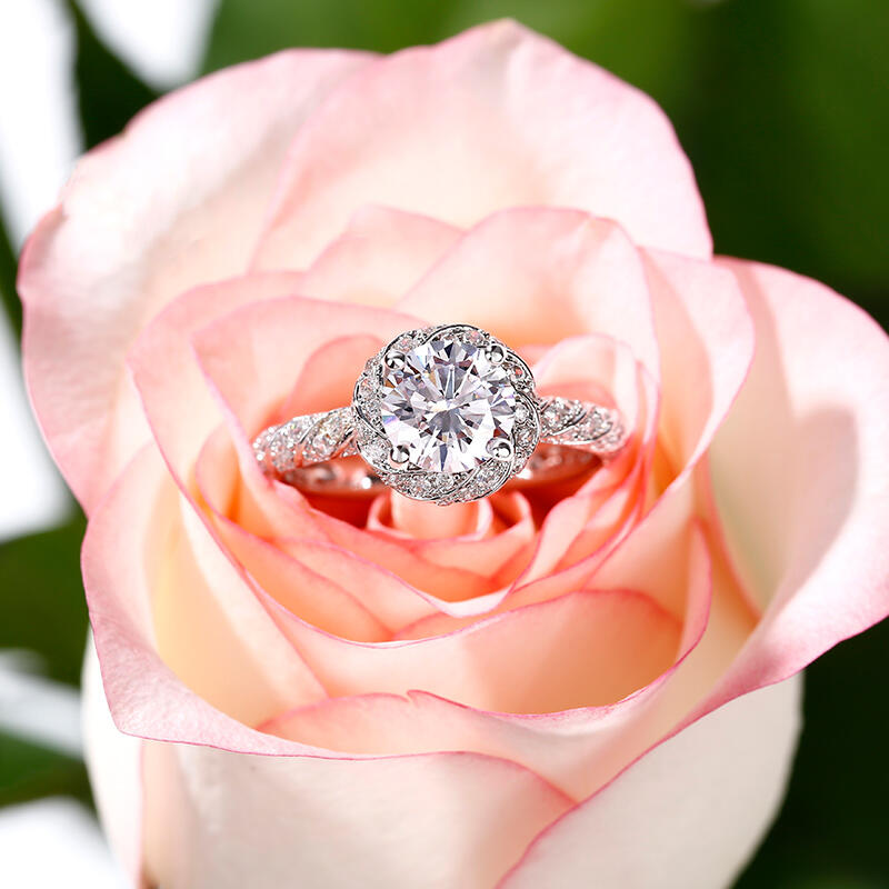 Jeulia 10K/14K/18K Gold Platinum Floral Halo Round Cut Ring