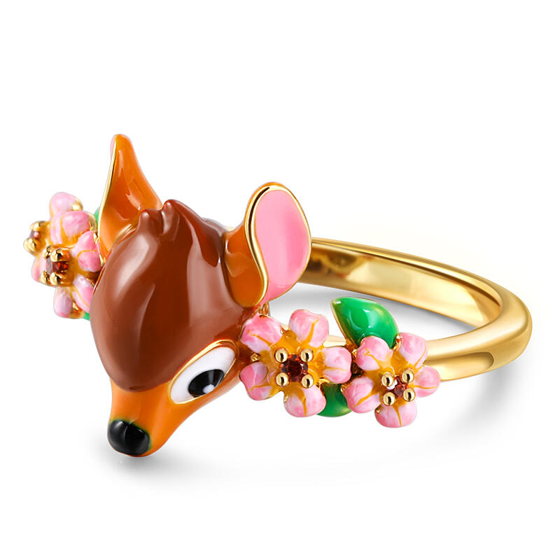 Jeulia "Like a Crown" Forest Deer Flower Enamel Sterling Silver Ring