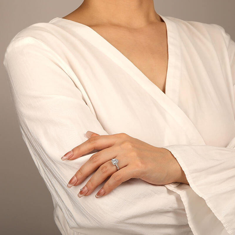 "One Heart, One Love" Heart Cut Halo Engagement Ring