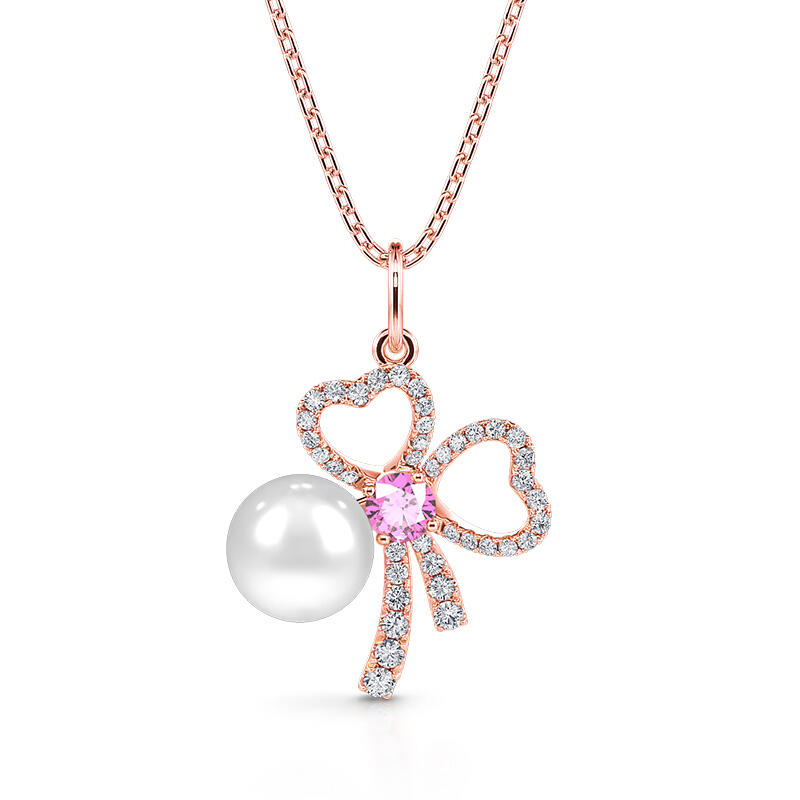 Jeulia "Timeless Love Knot" Bow Cultured Pearl Sterling Silver Necklace