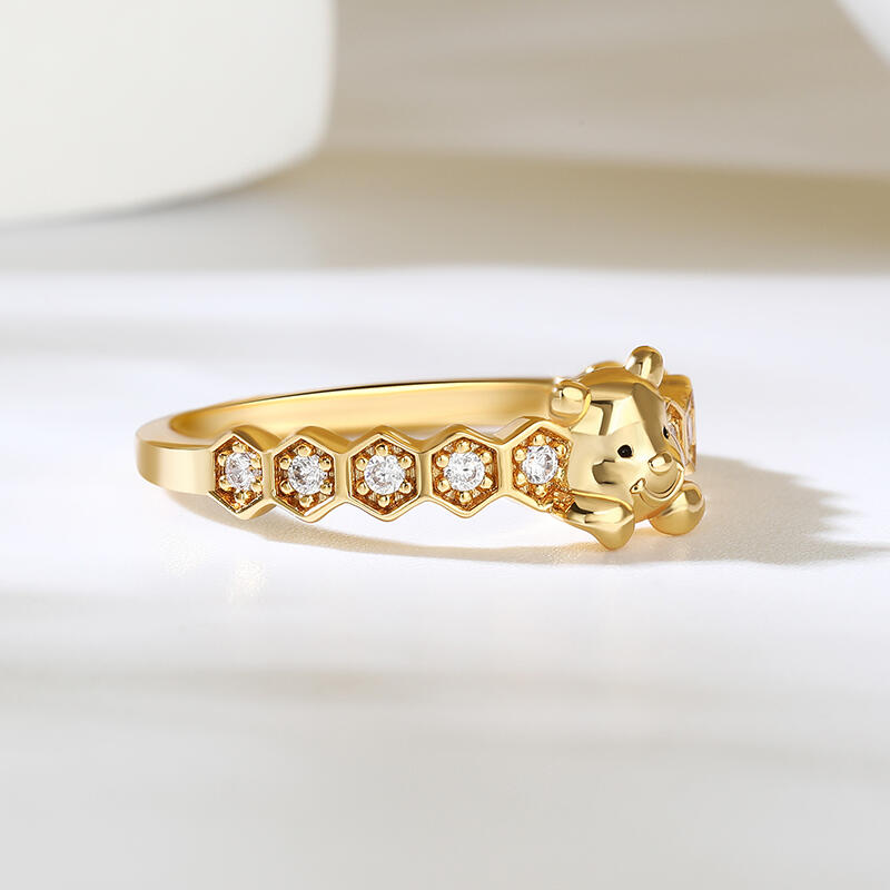 Jeulia "Hidden in Honey" Cartoon Bear Ring Sterling Silver