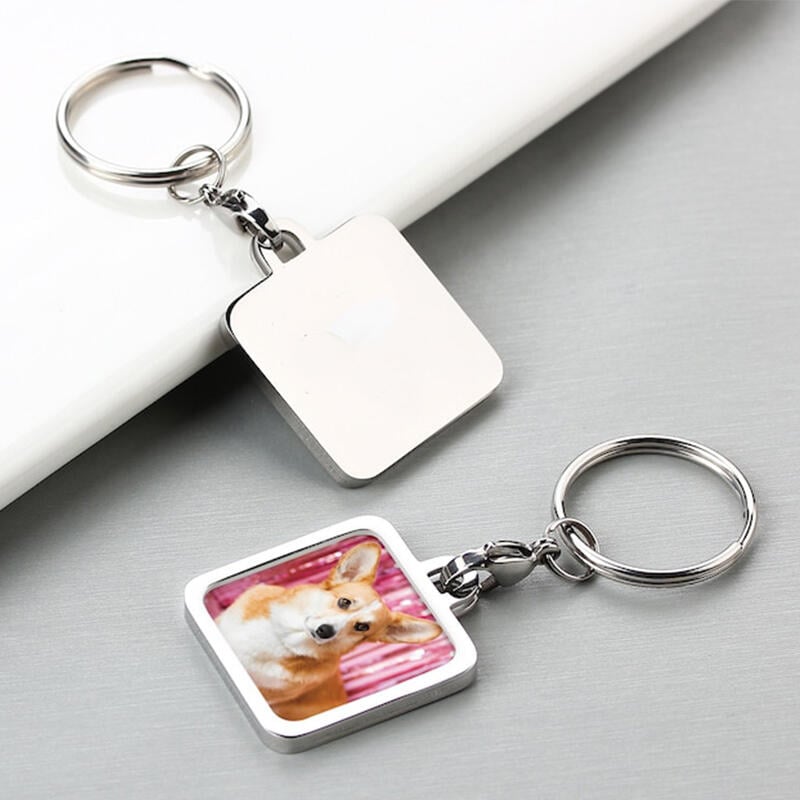 Small Gift Keychain Personalized Square Keychain Customized Photo And Fingerprint Memorial ...