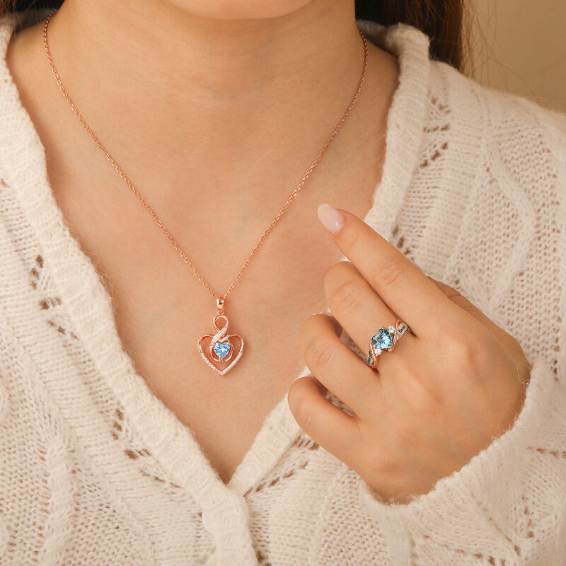 Jeulia Anillo de Promesa Corazón Amor Personalizado con Piedra de Nacimiento y Grabado