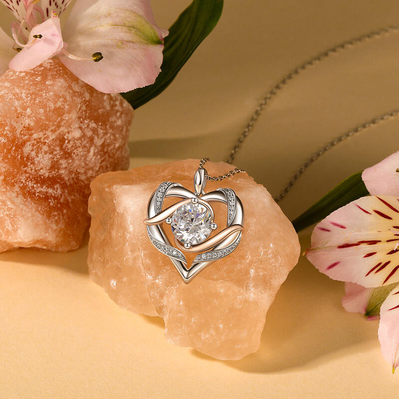 Jeulia Amore Custom Two Tone Heart Necklace