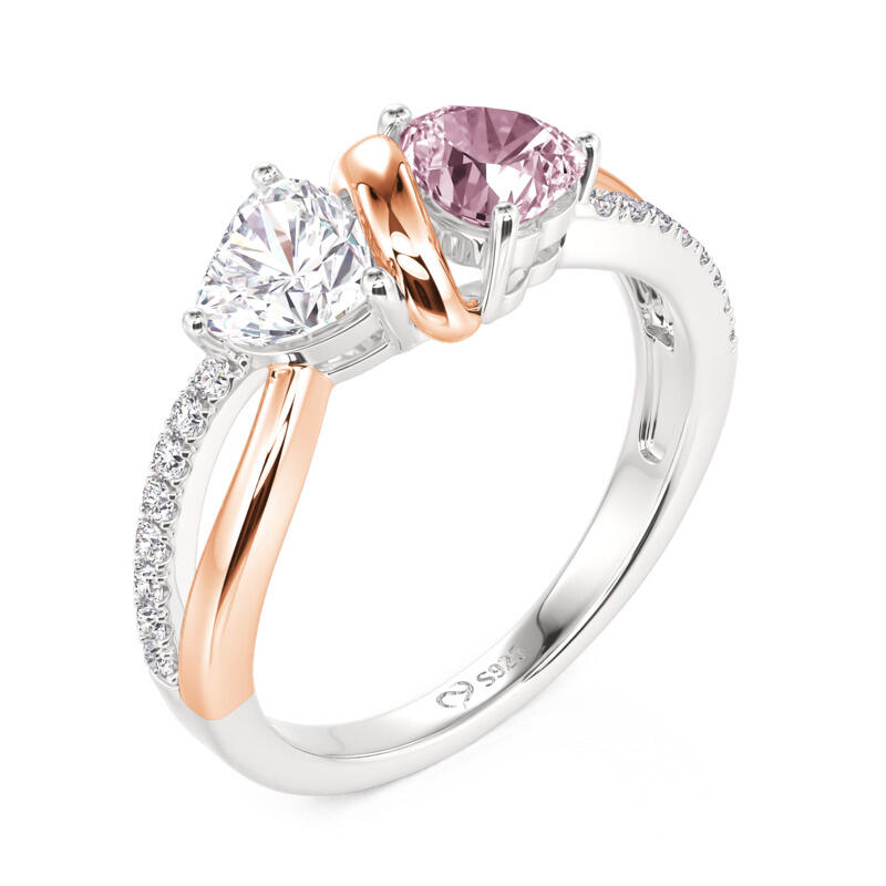 Jeulia Amore Custom Ribbon Twisted Two Tone Heart Engagement Ring