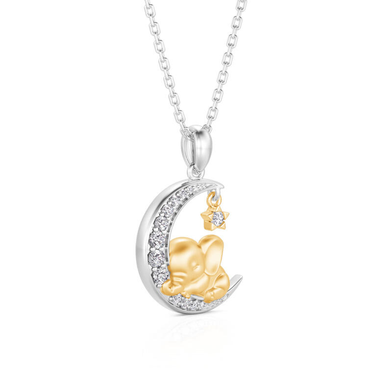 Jeulia Colgante Personalizado de Elefante Luna y Estrella con Piedra de Nacimiento