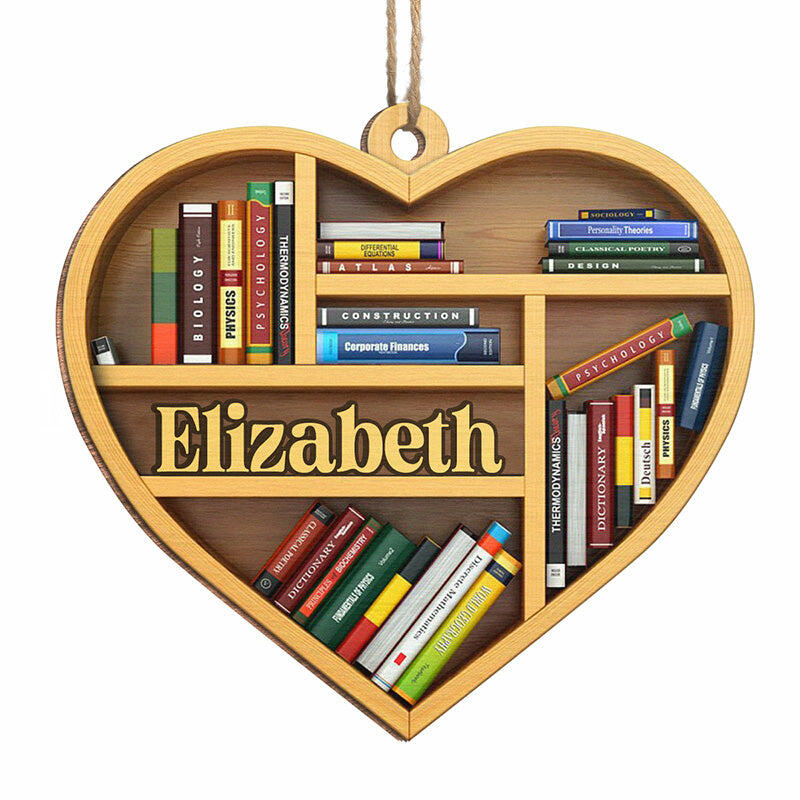 Personalized Heart-Shaped Bookshelf Hanging Ornaments with Custom Names Christmas Gifts for Book Lovers